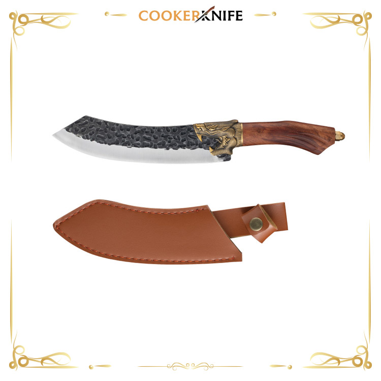 Handmade Forged Kitchen Chef Knife Forged Steak Knife with Leather Knife Sheath
