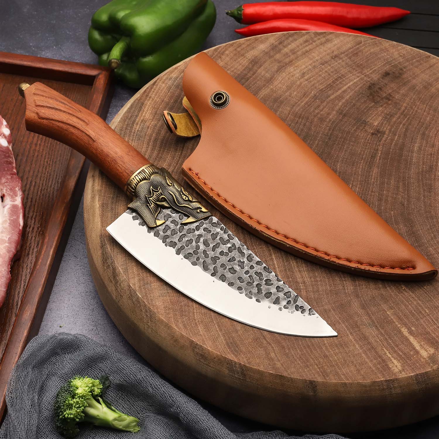 Hand Forged Butcher Knife Meat Cleaver Knife for Home, Restaurant, Outdoor Camping